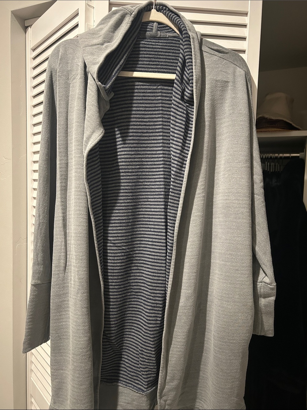 Stateside Light Gray Hooded Coatigan with Navy Striped Lining